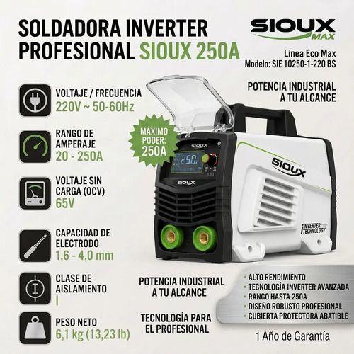 Soldadora Inverter 250 Amps Consumo Optimizado Clase 1 Sioux Blanco - Imagen 2