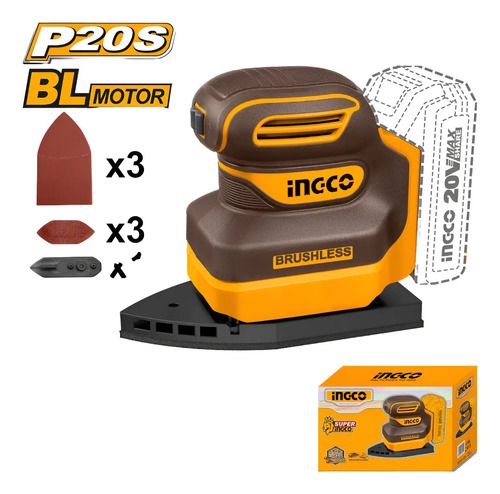 Lijadora Orbital Delta A Bateria P20s 20v Ingco Naranja Claro