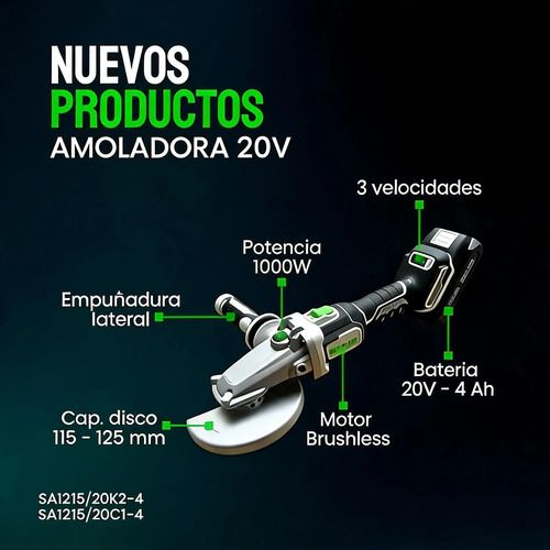 Amoladora Angular Industrial Sioux 115mm 20v 1bat 4ah -mara Blanco 50 Hz - Imagen 3