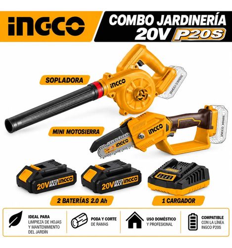Combo Sopladora-motosierra 5 A Batería, 2 Bat 2ah Y Cargador Amarillo - Imagen 2