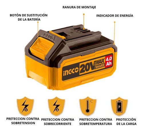Set X1 Bateria 20v 4amp + 1 Cargador Ingco Fbcpk1214 - Imagen 3
