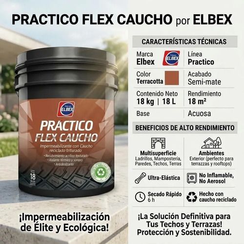 Membrana Líquida Elbex 18 Kg Con Goma De Caucho Exterior Terracota Semi Mate - Imagen 2