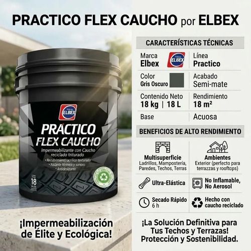 Membrana Líquida Elbex 18 Kg Con Goma De Caucho Exterior Gris Oscuro Semi Mate - Imagen 2