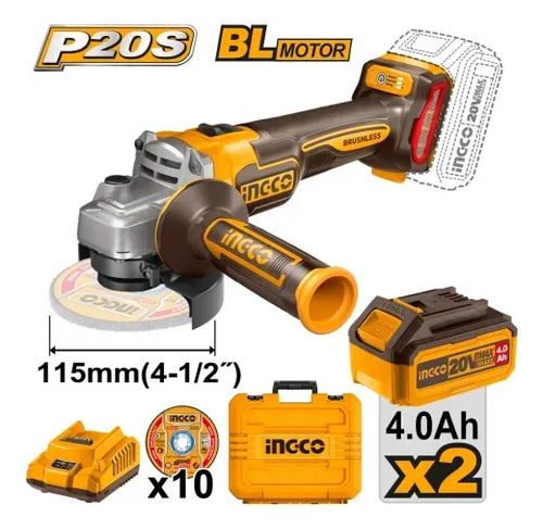 Amoladora A Batera 20v Bl + 2 Bat 4ah + Valija Y Discos Naranja - Imagen 2