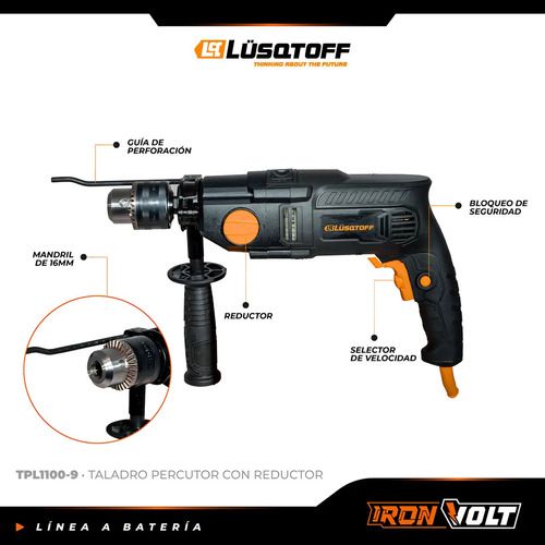 Taladro Percutor Eléctrico Profesional Lusqtoff 42000rpm 1100w 16mm Color Negro Frecuencia 50hz Tpl1100-9 50 Hz - Imagen 5