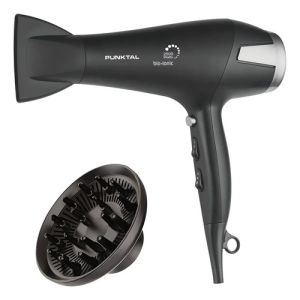 Secador De Pelo Punktal Pk-2500 Ion Con Difusor 2500w 3 Niveles De Calor 2 Velocidades Cable De 1,70 Mts Negro