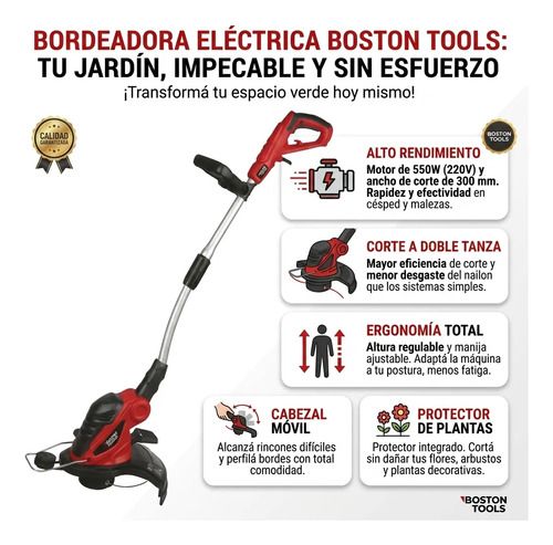 Bordeadora Eléctrica Doble Tanza 550w 12 Boston Tools -mara Rojo - Imagen 2