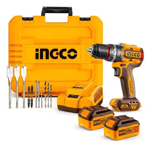 Taladro Ator. Eléctrico Ingco P20s Con Maletín Y 2batería 4a Naranja Oscuro