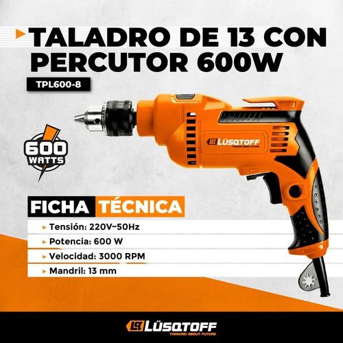 Taladro Con Percutor 600w 13mm Lusqtoff Color Naranja Frecuencia 50 Naranja Claro - Imagen 3