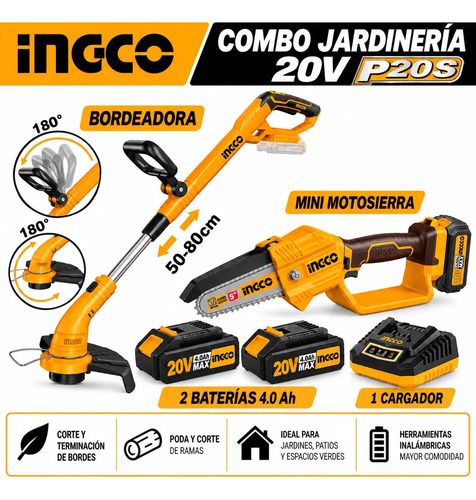 Combo Bordeadora Y Motosierra 5 , 2 Bat 2ah Y Cargador- Mara Amarillo - Imagen 3