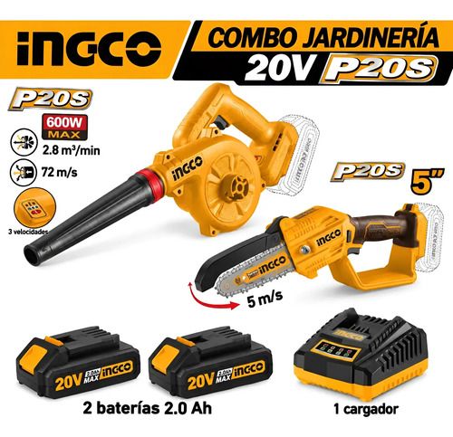 Combo Sopladora Y Motosierra 5 Con 2 Baterías 2ah Y Cargador Amarillo - Imagen 2