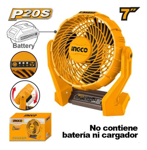 Ventilador Piso 3 Vel 7 Ingco Cfali2007 Estructura Amarillo Aspas Negras Diámetro 17.7 Cm Negro - Imagen 2