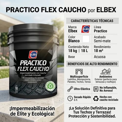 Membrana Líquida Elbex 18 Kg Con Goma De Caucho Exterior Blanco Semi Mate - Imagen 2