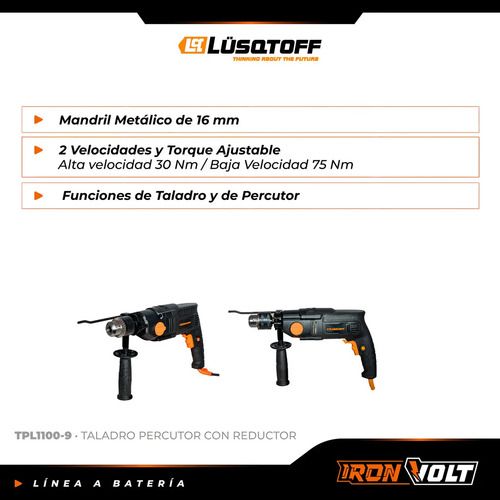 Taladro Percutor Eléctrico Profesional Lusqtoff 42000rpm 1100w 16mm Color Negro Frecuencia 50hz Tpl1100-9 50 Hz - Imagen 6