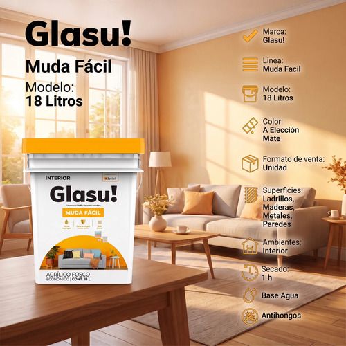 Látex Interior Glasu! Antihongos - 18 Lts Acabado Mate Lámina Afilada Mate - Imagen 2