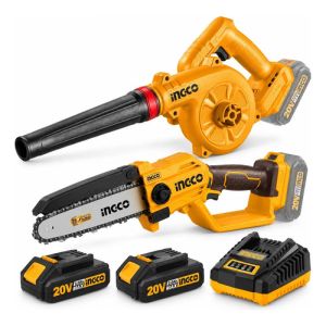 Combo Sopladora Y Motosierra 5 Con 2 Baterías 2ah Y Cargador Amarillo