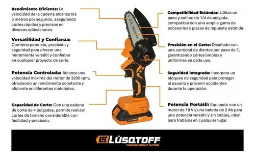 Mini Motosierra A Bateria Lusqtoff Black Series Cargador 2 Bat Color Naranja - Imagen 10