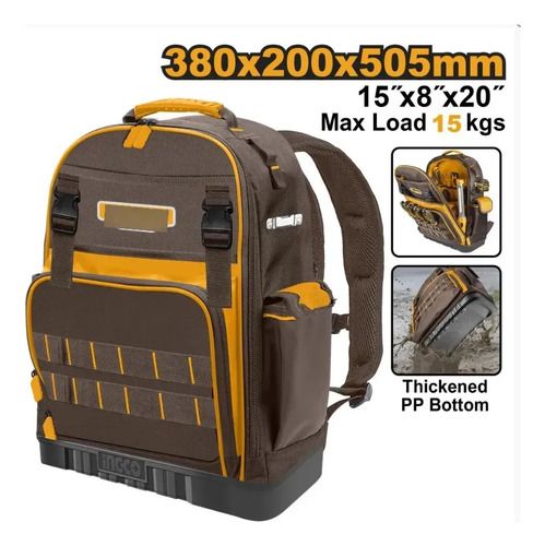 Mochila De Herramientas 380x200x505mm Ingco Hbp0328 Marrón Oscuro - Imagen 2