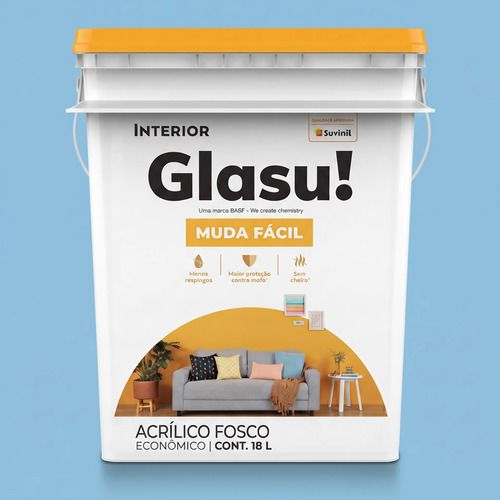 Látex Interior Glasu! Antihongos - 18 Lts Acabado Mate Cielo Claro Mate