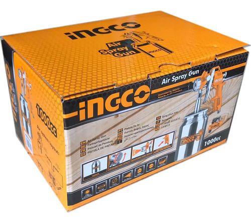 Pistola Pintar Succion Tacho Metal 1 Lt. 1.5mm Ingco Asg3101 Color Plateado - Imagen 2