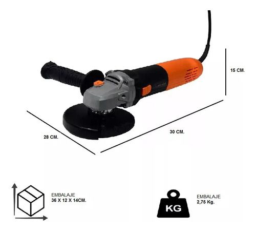 Amoladora Angular Lusqtoff 1400w Ø 125mm Antipolv Pared 6vel Naranja - Imagen 10