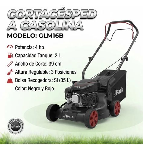 Cortadora Césped A Nafta 4,0hp Con Recol 390mm Ipark - Mara Negro - Imagen 2