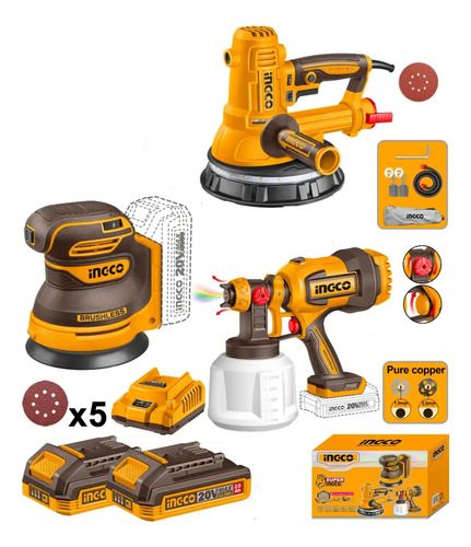 Kit Lijadora Yeso Orbital + Pistola Pintar Ingcco Sli250282
