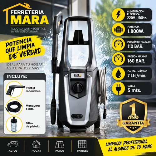 Hidrolavadora Eléctrica Gdx 1800w Agua Hasta 40 Grados C. Gris Oscuro - Imagen 2