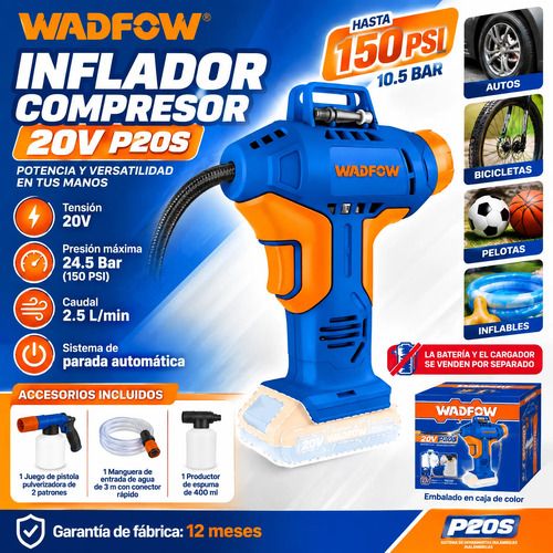 Inflador Compresor 20v P20s 150psi 10.5 Bar Wadfow Wln2520 Azul 50-60 Monofásica - Imagen 2